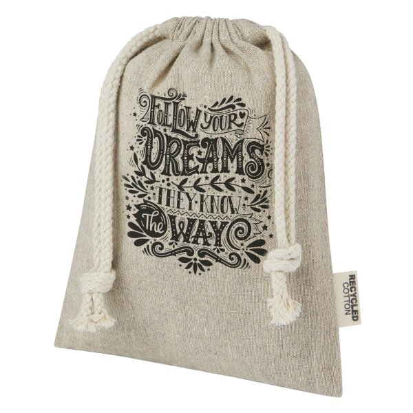 Zuziehbeutel aus Rec-Baumwolle 0,5 L