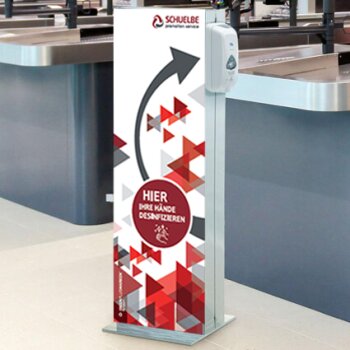 Neu: Infostele mit Desinfektionsspender